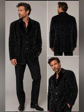 M2 Morvati VTG Black Velvet Patterned Blazer